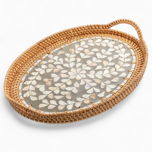 Elegante Bandeja Ovalada de Ratán con Incrustaciones de Nácar, Estilo Bohemio, Diseño Flexible, Hecho en Vietnam, Suministro al por Mayor para Hoteles y Restaurantes - Product Image 2