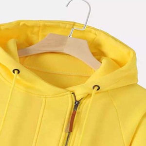 Respirant haute qualité thermique longue longueur sweat à capuche couleur unie fermeture éclair poche avant tenue décontracté à capuche pour les femmes 100% coton polaire - Product Image 6
