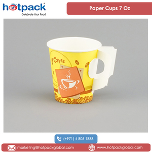 Tazas de papel reciclables coloridas para bebidas y café, fabricante de UAE, venta de una sola pared, capacidad de 7 Oz, con mango - Product Image 2