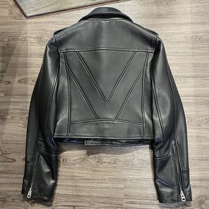 Chaquetas de cuero de piel de oveja auténtica púrpura para mujer de otoño 2025, chaqueta de cuero para motocicleta, chaqueta de cuero para mujer - Product Image 5