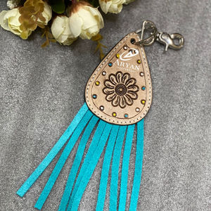 Nuevos llaveros de borla encantadores bonitos de cuero de Color genuino hechos a mano reales, gran oferta, llaveros turquesa modernos de estilo occidental - Product Image 1