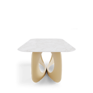 Ensemble de table à manger moderne EERO, plateau rectangulaire en marbre avec base en bois, stable et élégant pour la maison ou l'hôtel - Product Image 4