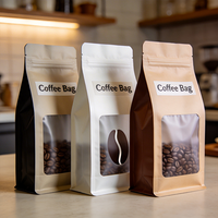 Emballage personnalisé OEM avec finition mate pour l'emballage des grains de café, sac à fond plat avec fermeture éclair et fenêtre
