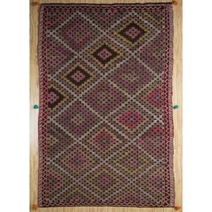 Alfombras de Lana Anudadas a Mano Nuray, Rosadas y Moradas, Geométricas, Estilo Boho, Rectangulares, 9x12, para Decoración de Sala de Estar, Pasillo, Modelo Sdkl-06 - Product Image 1