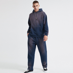 Hombres de alta calidad 500 GSM personalizado gráfico ácido lavado Sudadera con capucha bordado desgastado Puff estampado chándal 3D sudadera conjuntos - Product Image 2