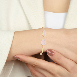 กำไลข้อมือทอง 18k ชุบเคลือบเงา ปรับขนาดได้ ประดับโรสควอตซ์ทรงรีและทรงมาร์คีส์ ดีไซน์เกลียว สำหรับผู้ชายและผู้หญิง เหมาะสำหรับเป็นของขวัญ - Product Image 2