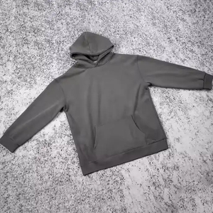 Custom Heavyweight <b>Fleece</b> Hoodie <b>Mens</b> Plain Dark <b>Grey</b> Oversized Pullover Hooded Sweatshirt Blank No String Pocket Hoodie - Product Image 3
