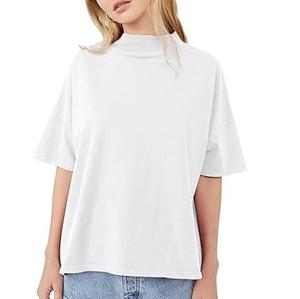 Oversize Heavyweight Plus Size Cropped Top Blank <b>White</b> Color Mock Neck T <b>Shirts</b> Cotton Short <b>Sleeve</b> Crop Top <b>Shirts</b> Breathable - Product Image 1