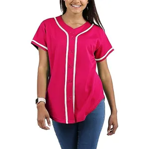 Hot Pink colour Best Design Regular Fitness Baseball Button Down Shirts Shorts Sleeves Softball Casual Wears Baseball Jerseys