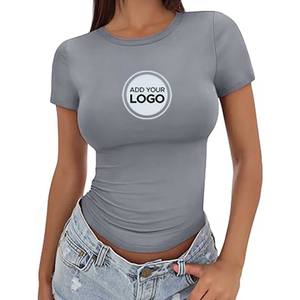 T-shirt à col rond et coupe classique pour femme T-shirt à col rond à manches courtes coupe ajustée - Product Image 6