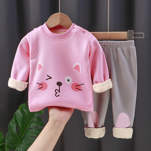 Atacado de Roupa Íntima Infantil Nova Coleção 2025: Conjunto de Pijama Quente de Inverno com Estampa de Desenho Animado e Forro de Flanela para Meninos e Meninas (2 Peças) - Product Image 2