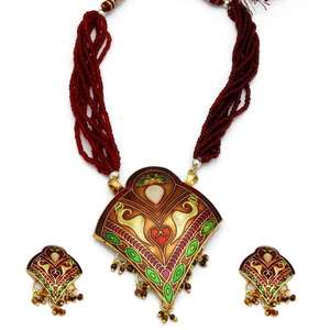Kriaa Fine Jewelry <b>Set</b>-1110309 Gold-Plated Meenakari <b>Beads</b> Thewa Necklace - Product Image 1