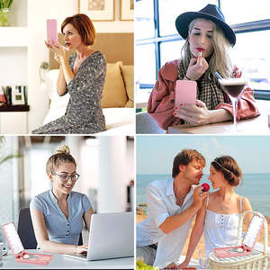 Espejo de Maquillaje LED de Escritorio, Espejo Cosmético Compacto de Una Sola Cara, Rectangular, Plegable, Portátil, con Función de Aumento - Product Image 3