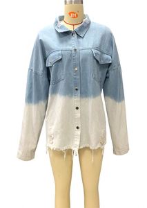 แจ็กเก็ตผ้ายีนส์โอเวอร์ไซส์สำหรับผู้หญิงแจ็คเก็ตยีนส์ผ่าหน้าเพ้นท์สีตามสั่ง - Product Image 2