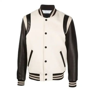Manteau en daim brodé Color Block Varsity Jacket Patchwork Blouson en laine et cuir à manches pour hommes - Product Image 3