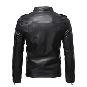 Chaqueta de cuero de manga larga informal de negocios para hombre con cuello con capucha Color sólido Cremallera diagonal hecha de tela Abrigo de color puro - Product Image 3