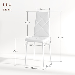 HOMCOM Lot de 2 chaises de salle à manger modernes à dossier haut 41x50x97 cm en similicuir et acier blanc - Product Image 3