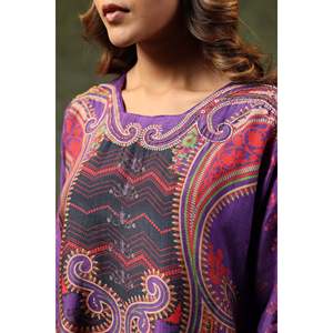 Top Tejido Bordado en Morado Naqsh-e-Saira, Moda de Primavera de Lujo con Detalle de Arrugas - Product Image 2