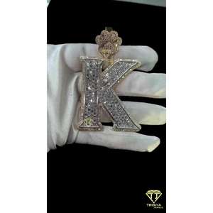 จี้สร้อยคอเพชรโมอิสชั้นจี้ "K" ตัวอักษร VVS จี้เงิน925กำหนดเองจี้ฮิปฮอปเงินแท้ - Product Image 6