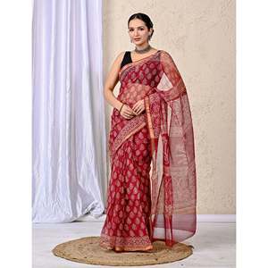 Sari en mousseline imprimé Kota Doriya avec chemisier - Product Image 6