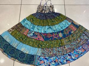 Vintage Bohemian Silk <b>Maxi</b> Dress with Flowy Long Patchwork <b>Skirt</b> Free Size Wrap Multi-Layered Peasant Style for Festivals - Product Image 6