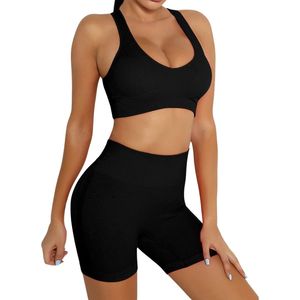 Acheter OEM ODM Activewear Yoga Femmes Sport Soutien-Gorge Short Ensemble Rembourré Sans Couture Taille Haute Gym Running Fitness Training Sets - Product Image 3