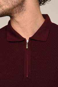 T-Shirt tricoté 100% coton de luxe pour hommes au crochet classique pour Polo quart fermeture éclair solide à manches courtes été décontracté classique noir - Product Image 3