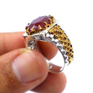 แหวนสลักลายอาเกตไฟเงินสเตอร์ลิง925ทรงรีสำหรับงานแต่งงานและงานปาร์ตี้ - Product Image 2