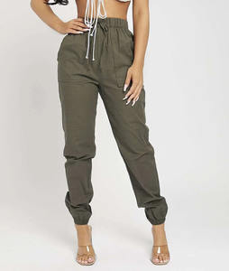 Vente en gros de pantalons de jogging en lin pour femmes pantalons de loisirs taille haute ceinture élastique multi-poches motif 3D respirant - Product Image 3