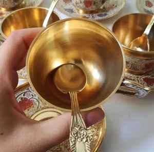 Taza y platillo de diseño en relieve de latón puro para servir té, café, vajilla, volumen 150 ML - Product Image 6