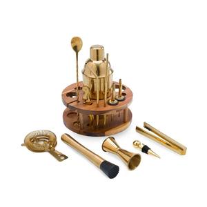 Luxury Gold Finish Bar Tool Set with <b>Wooden</b> <b>Stand</b> Complete Cocktail Making Kit Durable Premium Design Home Bar Essential - Product Image 3