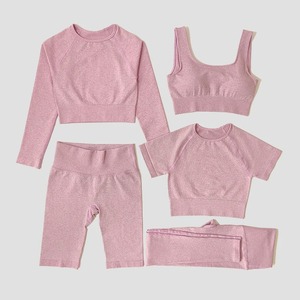 ชุดเล่นกีฬาของผู้หญิงชุดเล่นกีฬาแบบไร้ตะเข็บชุดเล่นกีฬาชุดเล่นยิมสปอร์ตบราเลกกิ้งใส่เล่นฟิตเนสเสื้อครอปท็อปแขนยาว - Product Image 4