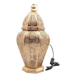 Lámpara de Mesa Decorativa Moderna de Metal Dorado Estilo Marroquí, Lámpara Eléctrica con Diseño Calado para Decoración del Hogar, Bodas y Ramadán - Product Image 1