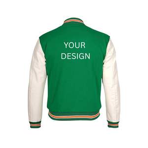 Veste d'hiver de baseball vintage personnalisable pour hommes, col montant, laine, chenille, manches en cuir vierge brodées avec logo personnalisé - Product Image 3