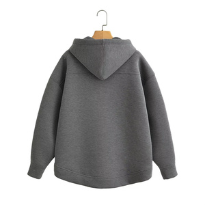 Sweat-shirts à capuche zippés personnalisés par le fabricant, en polaire respirante, décontractés, coupe oversize et courte, pour femmes - Product Image 2