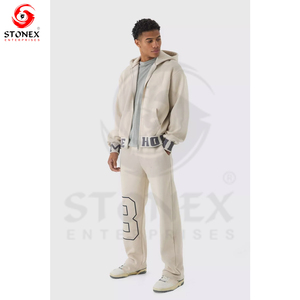 Survêtement à impression bouffante unisexe pour homme avec pantalon évasé et ensemble de sweat à capuche Design personnalisé Techniques lavées grande taille - Product Image 2