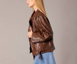 Haute qualité femmes mode Original peau de mouton cuir moto veste matelassé hiver respirant Premium mince - Product Image 6