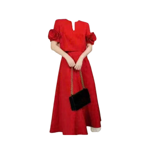 Nouveauté 2025, Ensemble de Mode Deux Pièces pour Femme : Blouson Court à Col V et Fleur 3D aux Manches, Jupe Longue Taille Haute Évasée - Product Image 2