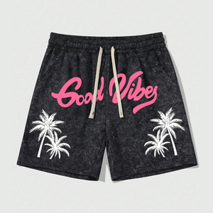 Pantalones cortos de estilo deportivo personalizados de alta calidad, pantalones cortos de algodón a la moda para hombres, pantalones cortos con cordón de cintura elástica lavados a la piedra - Product Image 1