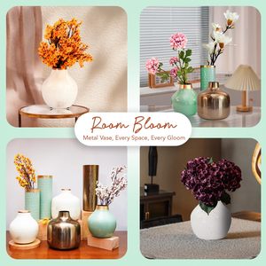 Vase à fleurs en métal, design floral vert aqua, pour la décoration de la maison, cadeau de pendaison de crémaillère |   Vase décoratif en métal pour salon - Product Image 6