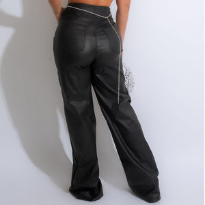 Pantalones de cuero de mujer hechos a medida en MOQ bajo 2025 Último diseño Pantalones de cuero de mujer de color liso sólido para ropa de calle - Product Image 2