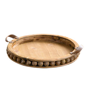 Plateaux en bois de service gaufrage rond artisanat à la main plateaux de service en bois pour ustensiles de cuisine de table vaisselle hôtel maison Bar - Product Image 6