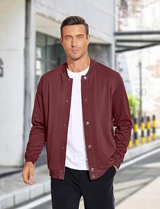 แจ็กเก็ตแบบลำลองสำหรับผู้ชาย, เสื้อแจ็คเก็ตสไตล์สตรีทแวร์น้ำหนักเบาทำจากผ้าขนสัตว์เบสบอลกระดุมติดโลโก้ด้านหน้า - Product Image 5