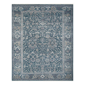 Tapis en laine noué à la main Erbe, motif médaillon abstrait bleu, pour entrée, couloir, chambre d'adolescent - Design puzzle rectangulaire 9x12 pour la maison - Product Image 1