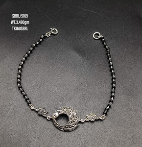 New Trending Design Peacock Shape 925 <b>Solid</b> <b>Silver</b> Oxidized Handmade Wedding Gift <b>Bracelet</b> Black Beads Wholesale Price India - Product Image 1