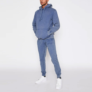 Logotipo personalizado de los hombres 100% de algodón lavado con ácido francés Terry Sun Faded Stacked pantalones de chándal acampanados y Zip Up Hoodie Sets - Product Image 5