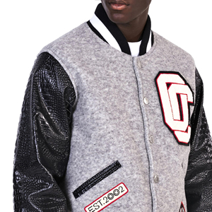 Veste universitaire personnalisée pour homme, col montant, hiver, noir, gris, couleur personnalisée, logos brodés, tissu léger - Product Image 4