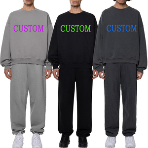 Men <b>Sweat</b> Suit Set With Hooded <b>Tops</b> and Jogger Pants Solid Color Waist Trousers Comfortable and Wholesale Custom Polyester - Product Image 3