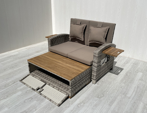 Chaise longue moderne en rotin et acier, résistante aux intempéries, avec coussin en polyester et bois d'acacia inclinable, pour mobilier de jardin – Direct Usine Vietnam - Product Image 4
