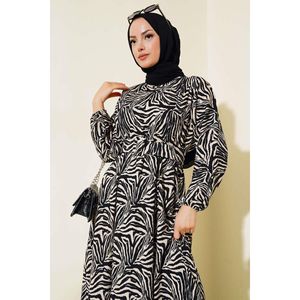 Robe en crêpe avec ceinture à motifs Noir - Product Image 2